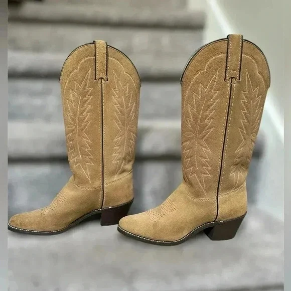 Vintage Texas Boot Co. Suede Cowboy Embroidered Boots – Style 4906 Tan Women’s 7 - Picture 4 of 10